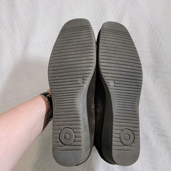 LA CANADIENNE Waterproof Suede Ankle Bootie Square Toe Low Wedge Brown Size 10 - Picture 6 of 16